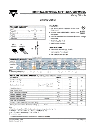 IRFR430APBF datasheet - Power MOSFET