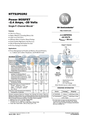 NTTS2P02R2G datasheet - Power MOSFET -2.4 Amps, -20 Volts