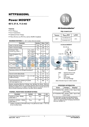 NTTFS5820NL datasheet - Power MOSFET 60 V, 37 A, 11.5 m