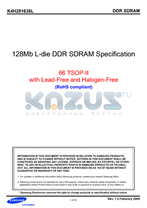 K4H281638L datasheet - 128Mb L-die DDR SDRAM Specification