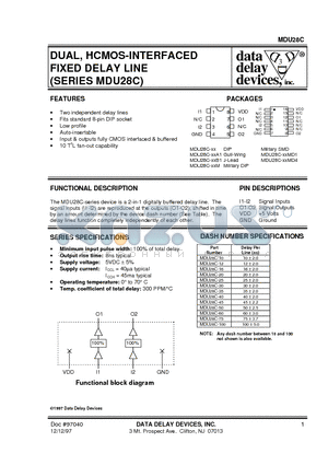 MDU28C-100A1 datasheet - DUAL, HCMOS-INTERFACED FIXED DELAY LINE