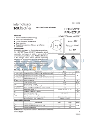 IRFR48ZPBF datasheet - AUTOMOTIVE MOSFET