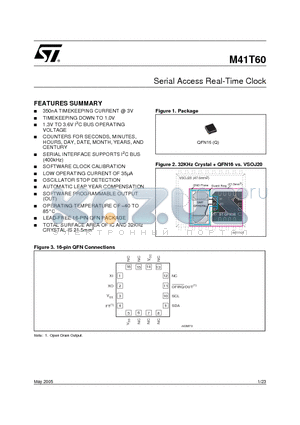 M41T60 datasheet - Serial Access Real-Time Clock