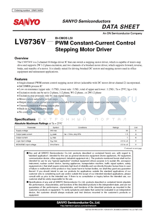 LV8736V datasheet - PWM Constant-Current Control Stepping Motor Driver