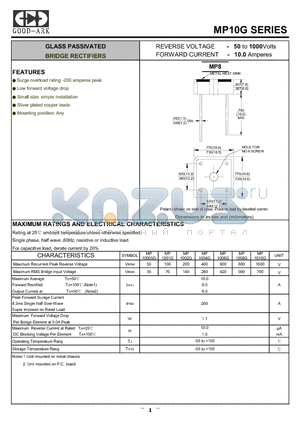 MP10005G datasheet - GLASS PASSIVATED BRIDGE RECTIFIERS