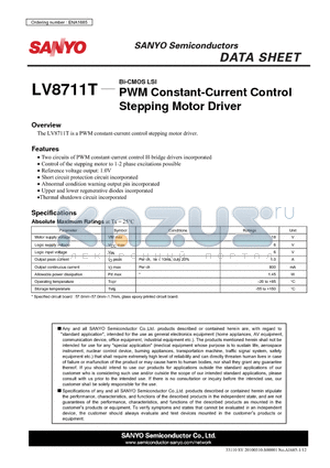 LV8711T datasheet - PWM Constant-Current Control Stepping Motor Driver