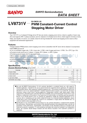 LV8731V datasheet - Bi-CMOS LSI PWM Constant-Current Control Stepping Motor Driver