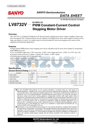 LV8732V datasheet - PWM Constant-Current Control Stepping Motor Driver