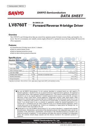 LV8760T datasheet - Bi-CMOS LSI Forward/Reverse H-bridge Driver