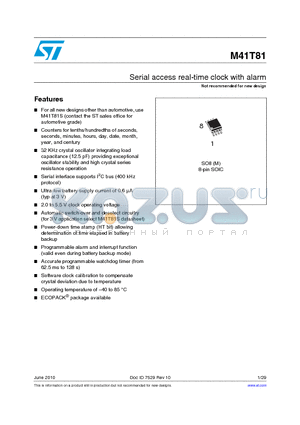 M41T81 datasheet - Serial access real-time clock with alarm