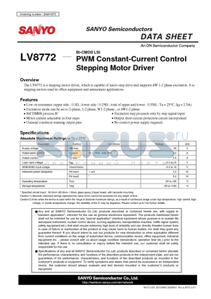 LV8772 datasheet - PWM Constant-Current Control Stepping Motor Driver