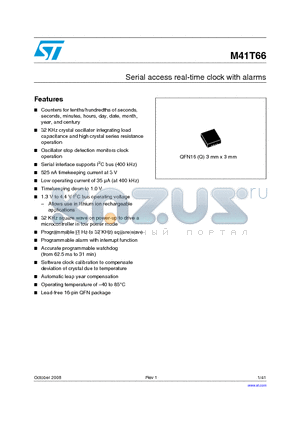 M41T66Q6F datasheet - Serial access real-time clock with alarms