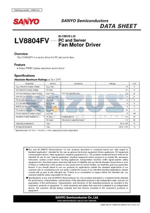 LV8804FV datasheet - PC and Server Fan Motor Driver