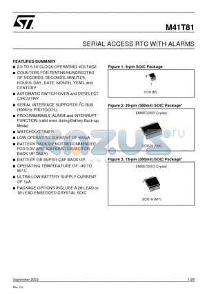 M41T81M6E datasheet - Serial Access Real-Time Clock with Alarms