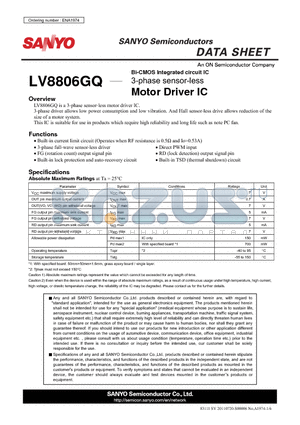 LV8806GQ datasheet - 3-phase sensor-less Motor Driver IC