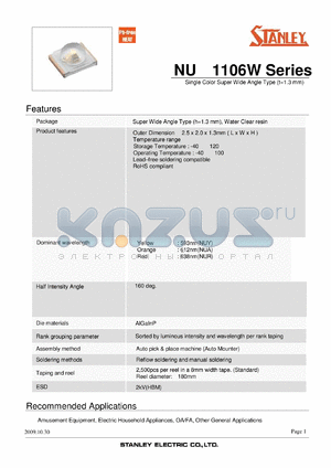NU1106W datasheet - Single Color Super Wide Angle Type (t=1.3 mm)