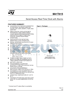 M41T81SMY6E datasheet - Serial Access Real-Time Clock with Alarms