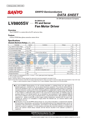 LV8805SV_12 datasheet - PC and Server Fan Motor Driver
