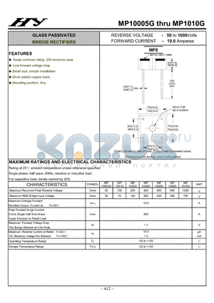 MP1004G datasheet - GLASS PASSIVATED BRIDGE RECTIFIERS