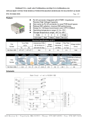 NU1S041-XXX_1 datasheet - SINGLE RJ45 CONNECTOR MODULE WITH INTEGRATED 10/100 BASE-TX MAGNETICS & XLED