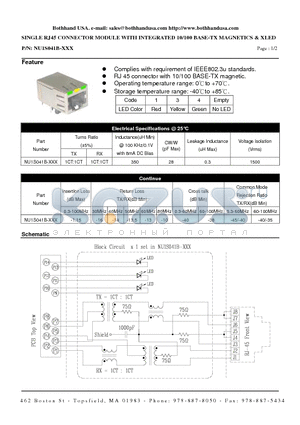 NU1S041B-XXX datasheet - SINGLE RJ45 CONNECTOR MODULE WITH INTEGRATED 10/100 BASE-TX MAGNETICS & XLED
