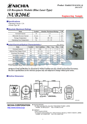 NUB206E datasheet - LD Receptacle Module (Blue Laser Type)