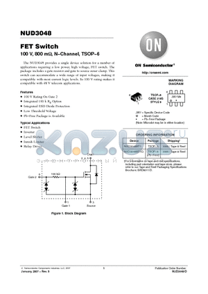 NUD3048 datasheet - FET Switch 100 V, 800 mohm N-Channel, TSOP-6