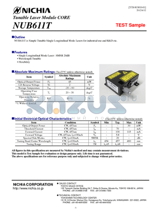 NUB611T datasheet - Tunable Laser Module CORE