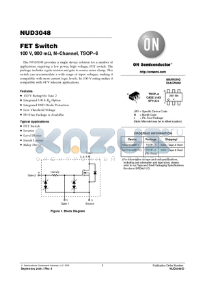 NUD3048MT1 datasheet - FET Switch 100 V, 800 m ohm, N−Channel, TSOP−6