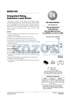 NUD3105 datasheet - Integrated Relay, Inductive Load Driver