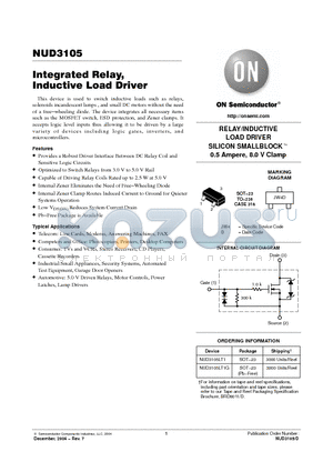NUD3105 datasheet - Integrated Relay, Inductive Load Driver