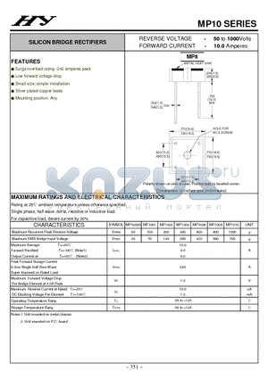 MP1010 datasheet - SILICON BRIDGE RECTIFIERS
