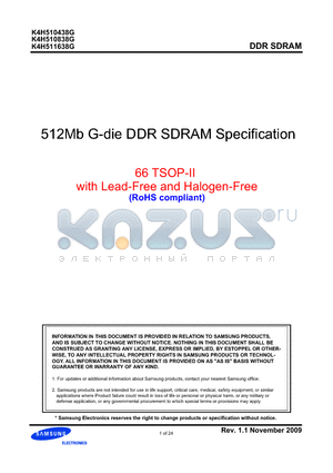 K4H510438G datasheet - 512Mb G-die DDR SDRAM Specification