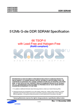 K4H510438G-LC/LB0 datasheet - 512Mb G-die DDR SDRAM Specification