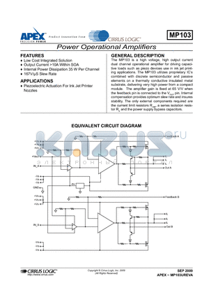 MP103 datasheet - Power Operational Amplifiers