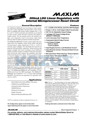 MAX6470 datasheet - 300mA LDO Linear Regulators with Internal Microprocessor Reset Circuit
