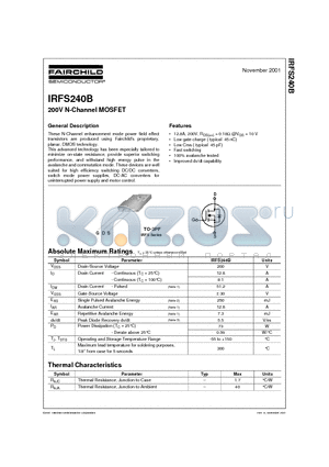 IRFS240B datasheet - 200V N-Channel MOSFET