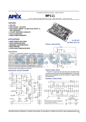 MP111 datasheet - POWER OPERATIONAL AMPLIFIER