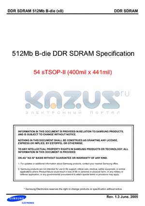 K4H510838B-VC/LB0 datasheet - 512Mb B-die DDR SDRAM Specification 54 sTSOP-II (400mil x 441mil)