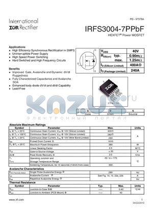 IRFS3004-7PPBF datasheet - HEXFET Power MOSFET