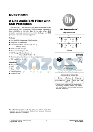 NUF2114MNT1G datasheet - 2 Line Audio EMI Filter with ESD Protection