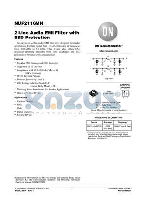 NUF2116MN_07 datasheet - 2 Line Audio EMI Filter with ESD Protection