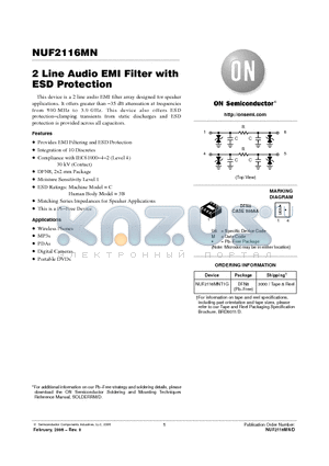 NUF2116MN datasheet - 2 Line Audio EMI Filter with ESD Protection