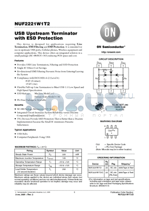 NUF2221W1T2 datasheet - USB Upstream Terminator with ESD Protection