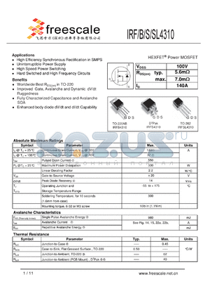 IRFS4310 datasheet - HEXFET Power MOSFET