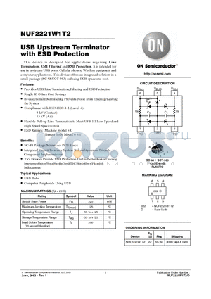 NUF2221W1T2 datasheet - USB Upstream Terminator with ESD Protection