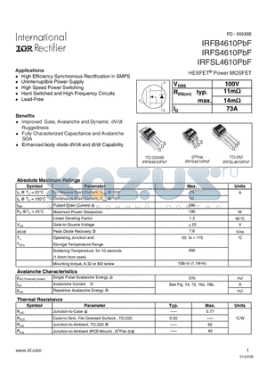 IRFS4610PBF datasheet - HEXFET Power MOSFET