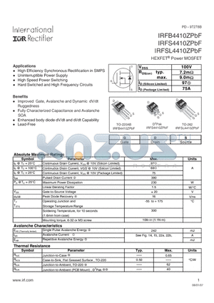 IRFS4410ZPBF datasheet - HEXFET Power MOSFET