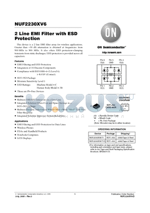 NUF2230XV6T1G datasheet - 2 Line EMI Filter with ESD Protection