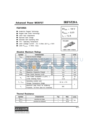IRFS520A datasheet - Advanced Power MOSFET